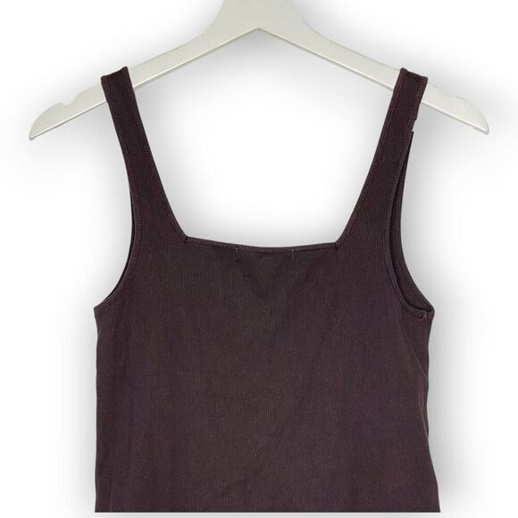 Sanctuary Brown Ribbed Button Up Square Neck Stretchy Tank Top Women’s Medium - Picture 6 of 10